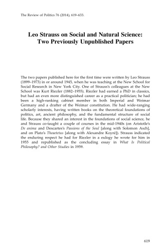 [Article] Leo Strauss critique: Kurt Riezler - 2 unpublished documents