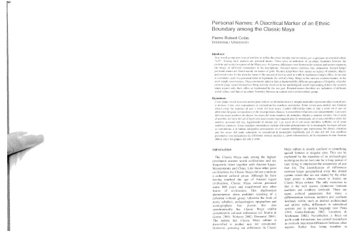 [Article] Personal Names: A Diacritical Marker of an Ethnic Boundary Among the Classic Maya