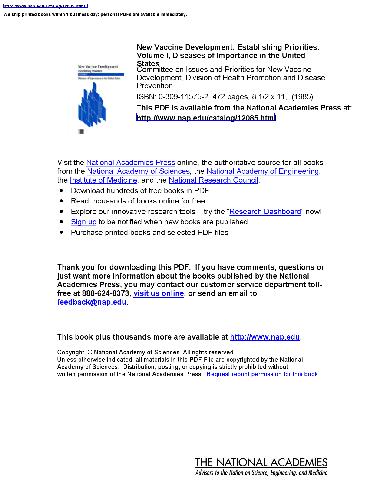 New Vaccine Development: Establishing Priorities: Diseases of Importance in the United States