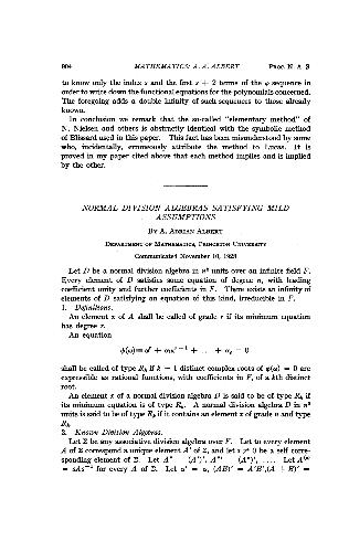 Normal Division Algebras Satisfying Mild Assumptions