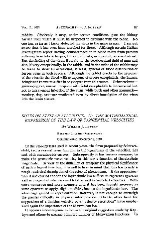 Notes on Stellar Statistics II The Mathematical Expression of the Law of Tangential Velocities