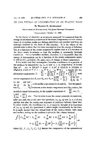 On the Energy of Deformation of an Elastic Solid