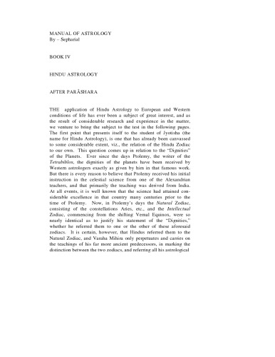 The Manual of Astrology - Book IV: Hindu Astrology
