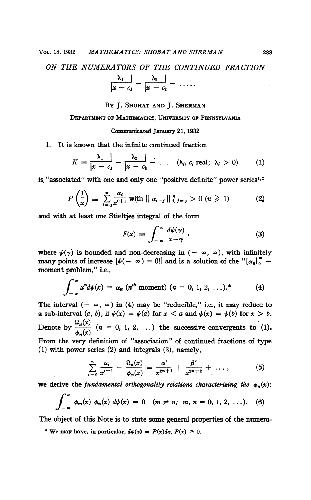 On The Numerators Of The Continued Fraction
