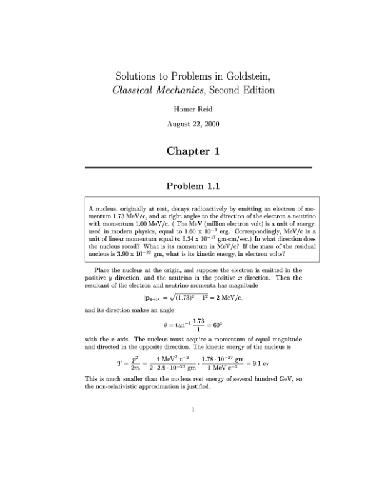Solutions to problems in Goldstein's Classical mechanics