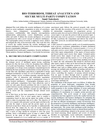 Bioterrorism, Threat Analytics and Secure Multi-party Computation