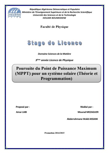 Poursuite du point de puissance maximum (MPPT) pour un système solaire (PV)