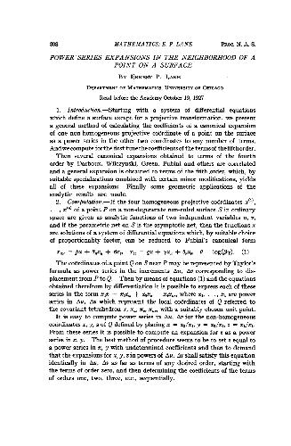 Power Series Expansions in the Neighborhood of a Point on a Surface