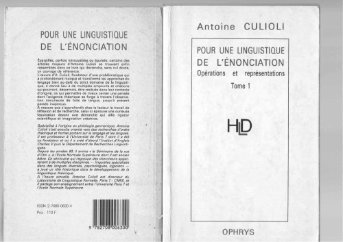 Pour une Linguistique de l'Énonciation - opérations et représentations
