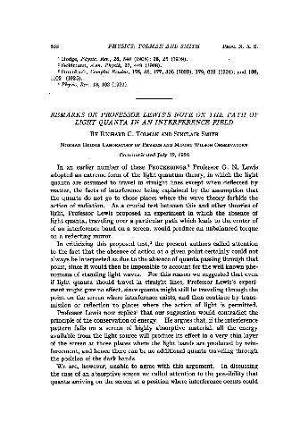 Remarks on Professor Lewiss Note on the Path of Light Quanta in an Interference Field