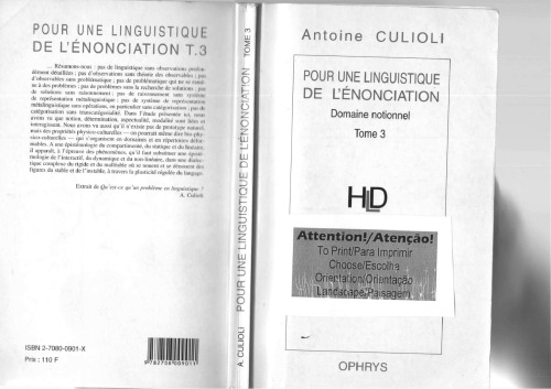 Pour une Linguistique de l'Énonciation - domaine notionnel