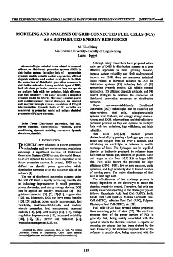 MODELING AND ANALYSIS OF GRID CONNECTED FUEL CELLS (Fes) AS A DISTRIBUTED ENERGY RESOURCES