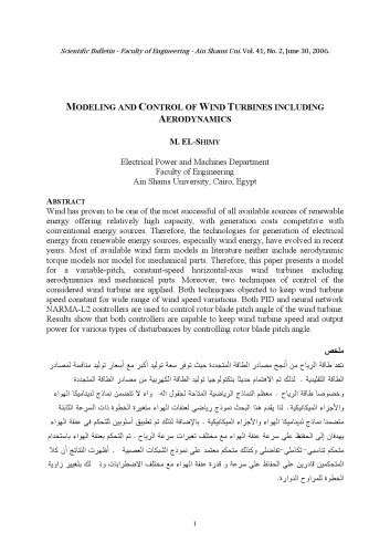 MODELING AND CONTROL OF WIND TURBINES INCLUDING  AERODYNAMICS