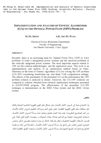 IMPLEMENTATION AND ANALYSIS OF GENETIC ALGORITHMS  (GA) TO THE OPTIMAL POWER FLOW (OPF) PROBLEM
