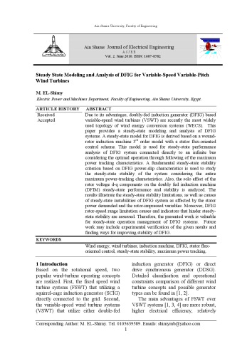 Steady State Modeling and Analysis of DFIG for Variable-Speed Variable-Pitch  Wind Turbines