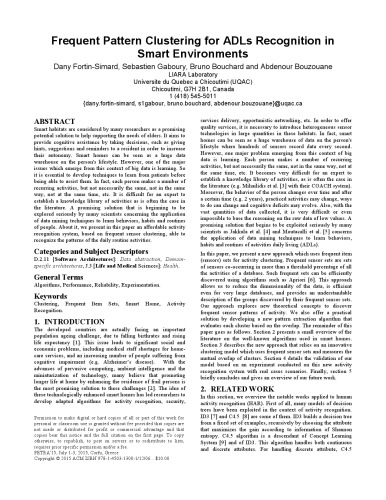Frequent Pattern Clustering for ADLs Recognition in Smart Environments