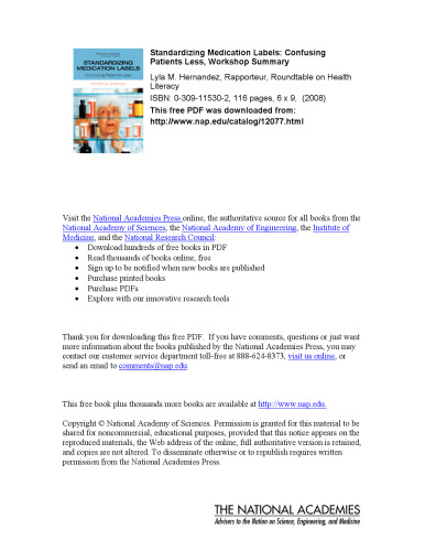 Standardizing Medication Labels: Confusing Patients Less, Workshop Summary