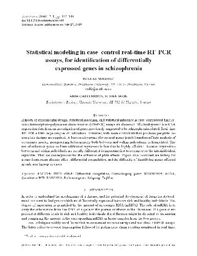 Statistical modeling in case-control real-time RTPCR assays, for identification of differentially expressed genes in schizophrenia