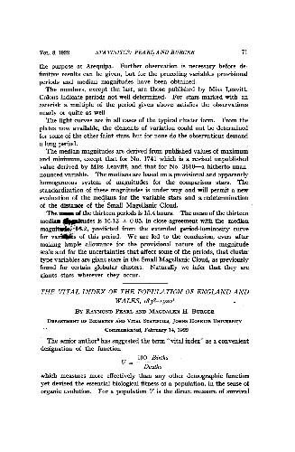 Statistics The Vital Index of the Population