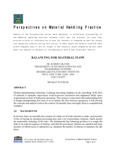 Balancing for Material Flow