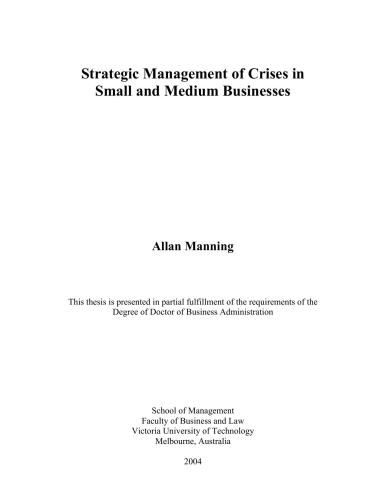 Strategic Management of Crises in Small and Medium Businesses