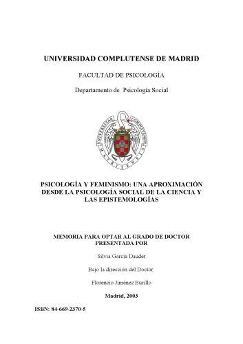 Psicología y feminismo : una aproximación desde la psicología social de la ciencia y las epistemologías : memoria para optar al grado de doctor