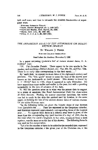 The Apparition Dates of the Andromede (or Bielid) Meteor Swarms