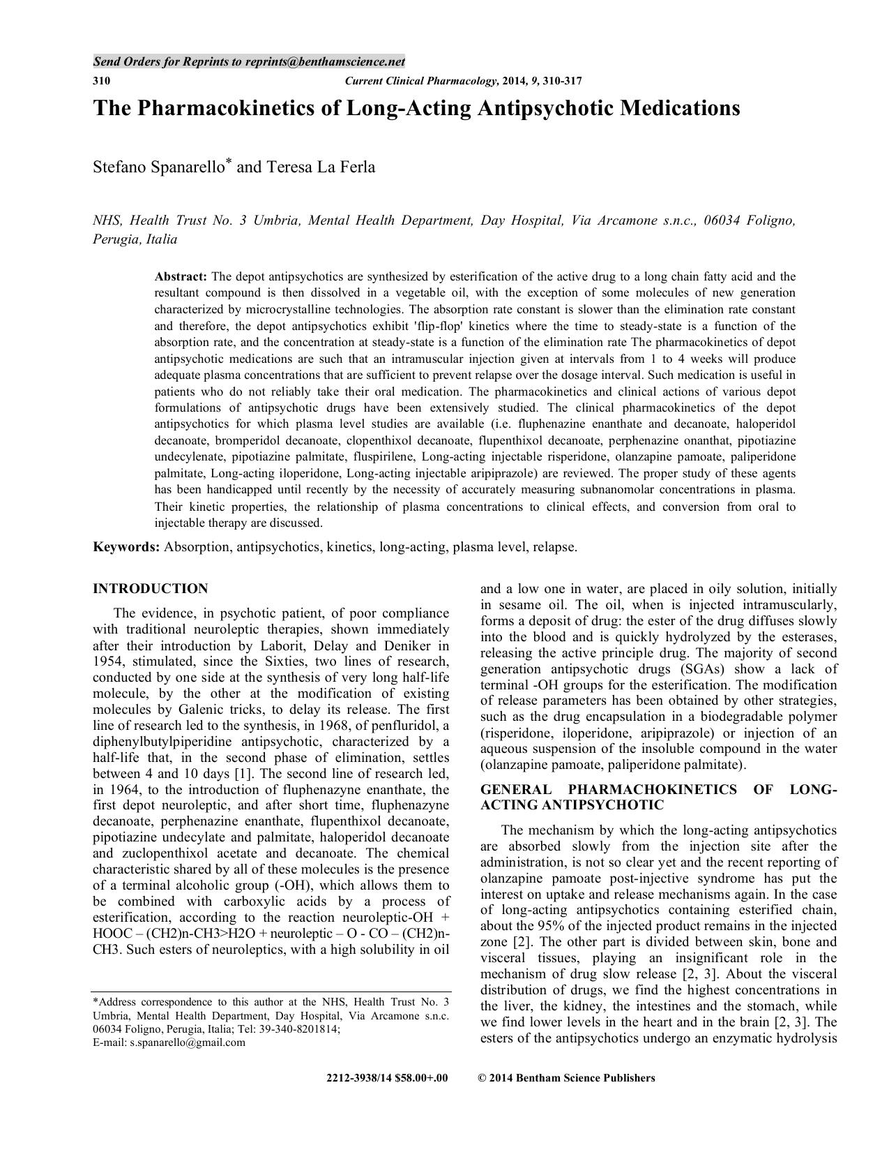 The Pharmacokinetics of Long-Acting Antipsychotic Medications