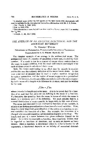 The Average of an Analytic Functional and the Brownian Movement