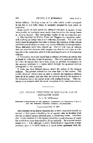 The Crystal Structure of Beryllium and of Beryllium Oxide
