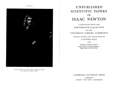 UNPUBLISHED SCIENTIFIC PAPERS. A SELECTION FROM THE PORTSMOUTH COLLECTION IN THE UNIVERSITY LIBRARY, CAMBRIDGE   ISBN-13: 978-0521294362 ISBN-10: 0521294363