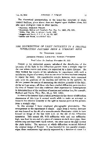 The Distribution of Light Intensity in a Fresnel Diffraction Pattern from a Straight Edge