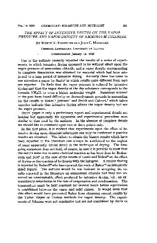 The Effect of Intensive Drying on the Vapor Pressure and Vapor Density of Ammonium Chloride