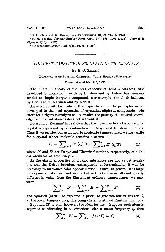 The Heat Capacity of Solid Aliphatic Crystals