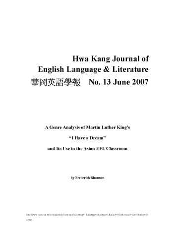 A Genre Analysis of Martin Luther King's I Have a Dream and Its Use in Asian EFL Classrooms