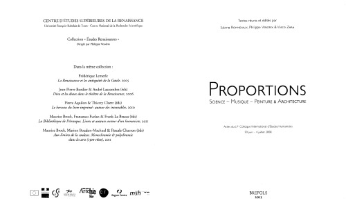 Proportions: Science - Musique - Peinture & Architecture. Actes du LIe Colloque International d’Études Humanistes