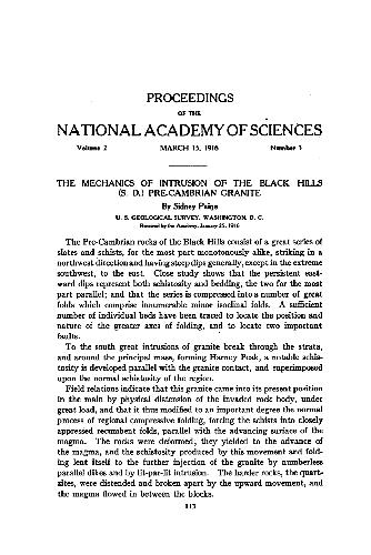 The Mechanics of Intrusion of the Black Hills (S. D.) Precambrian Granite