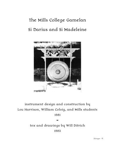 Mills Gamelan Orchestra Instruments Plans