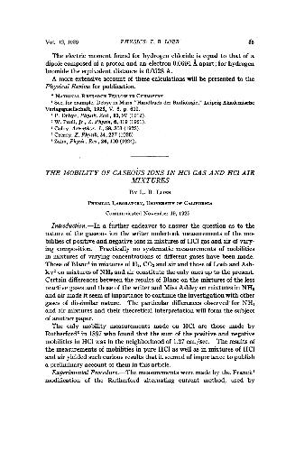 The Mobility of Gaseous Ions in HCl Gas and HCl Air Mixtures