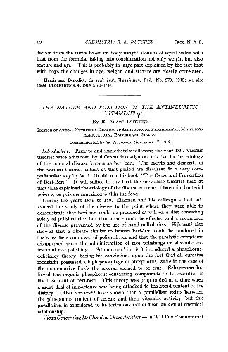 The Nature and Function of the Antineuritic Vitamine