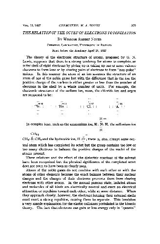 The Relation of the Octet of Electrons to Ionization