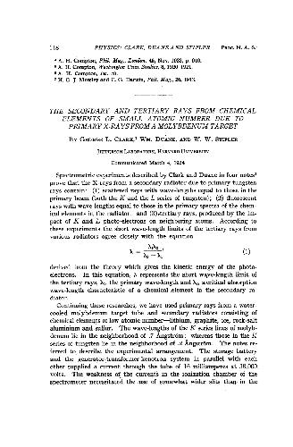 The Secondary and Tertiary Rays from Chemical Elements of Small Atomic Number Due to Primary X-Rays from a Molybdenum Target