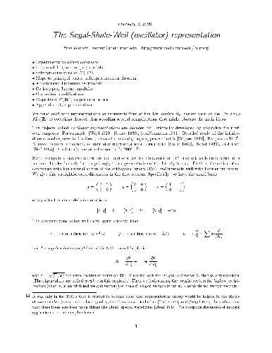 The Segal-Shale-Weil (oscillator) representation