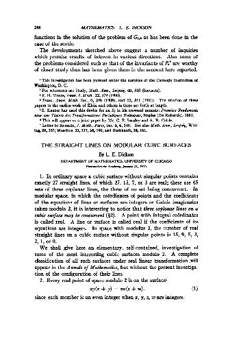 The Straight Lines on Modular Cubic Surfaces