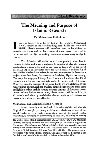 The Meaning and Purpose of Islamic Research