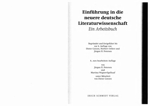 Einführung in die neuere deutsche Literaturwissenschaft: Ein Arbeitsbuch
