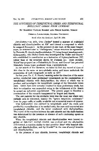 The Synthesis of Terephthal Green and Terephthal Brilliant Green from Cymene