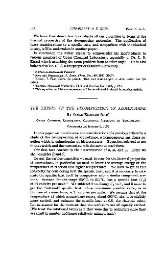 The Theory of the Decomposition of Azomethane
