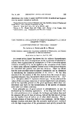 The Thermal Ionization of Gaseous Elements at High Temperatures A Confirmation of the Saha Theory