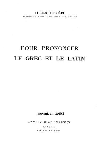 Pour prononcer le grec et le latin